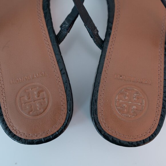 Tory Burch Brooke 35MM Crock Embossed Leather Thin Strap Sandal - Picture 5 of 6